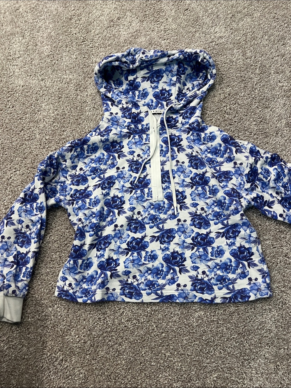 Alice + Olivia White Hoodie with Blue Floral Print